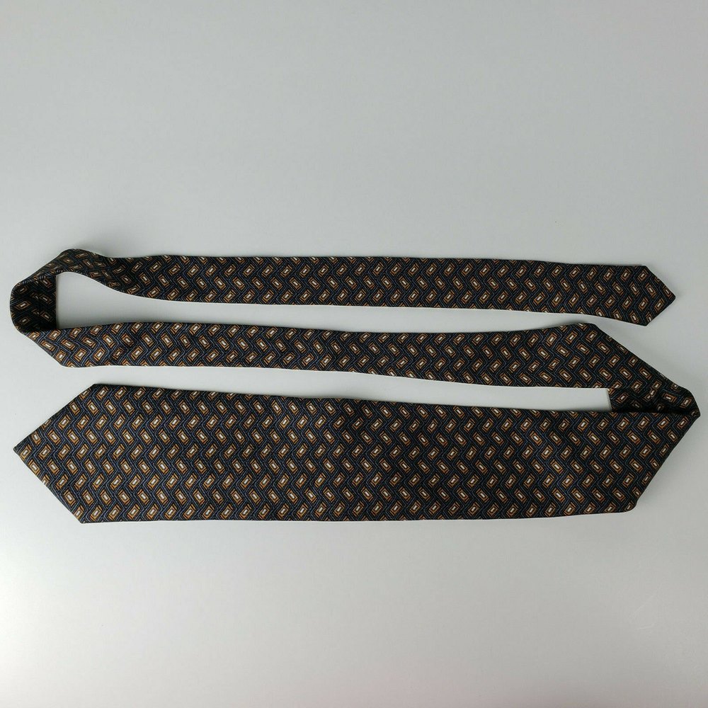 Barneys New York Italian Necktie Silk Geometric Gray Brown On Charcoal NEW - Picture 9 of 9